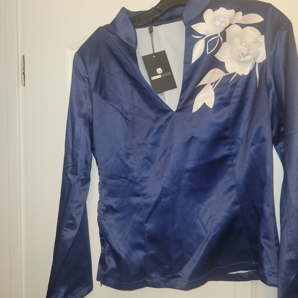 2 pc blouse & skirt set (Navy blue & White floral set)